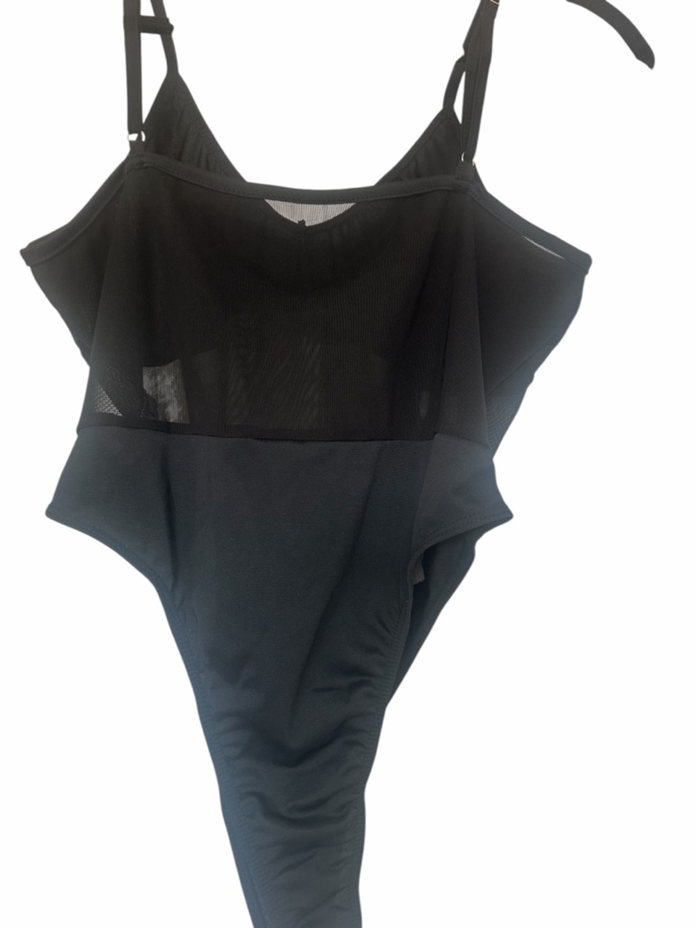 Black Women's One-Piece Swimsuit with Mesh Overlay